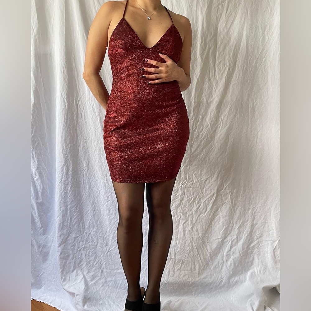 Y2K Red Sparkly Mini Dress / SZ S/M